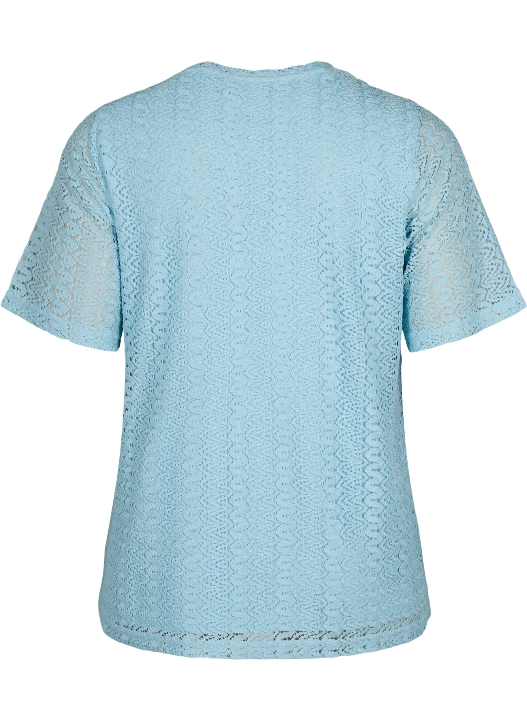 Zizzi Kurz&auml;rmelige Bluse aus Spitze mit V-Ausschnitt, Angel Falls, Packshot image number 1
