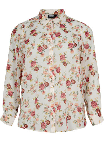 FLASH - Langärmeliges Hemd mit Blumeprint, Off White Flower, Packshot image number 0