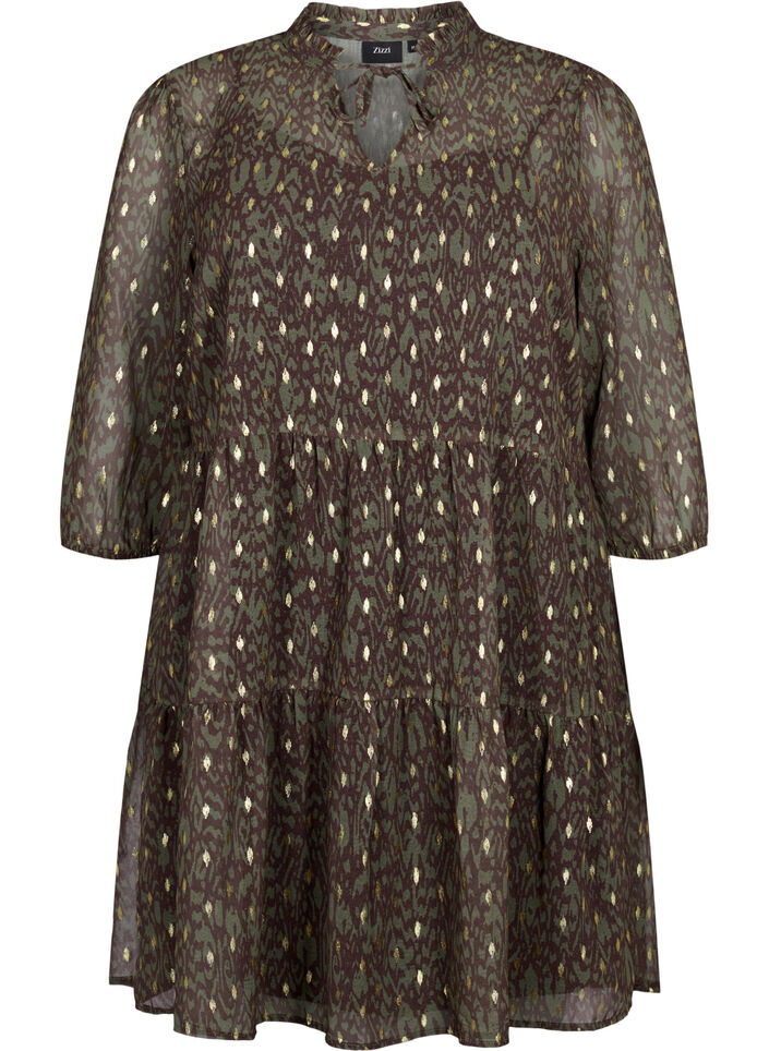 Tunika mit Druck und Lurex, Green Ethnic AOP, Packshot image number 0