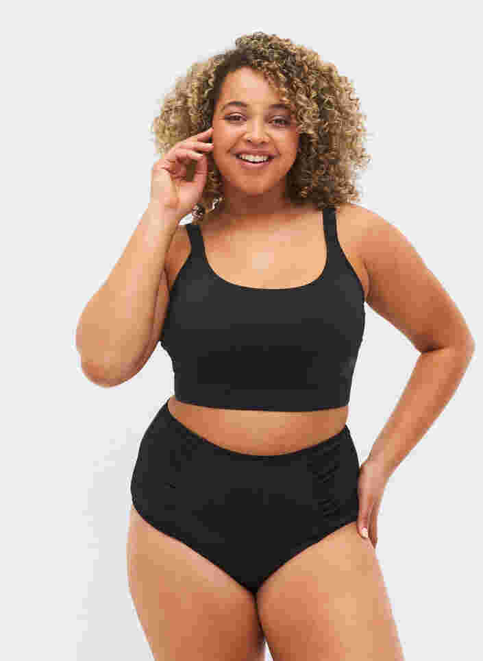 Hochtailliertes Bikini-Unterteil mit Rüschen, Black, Model image number 0