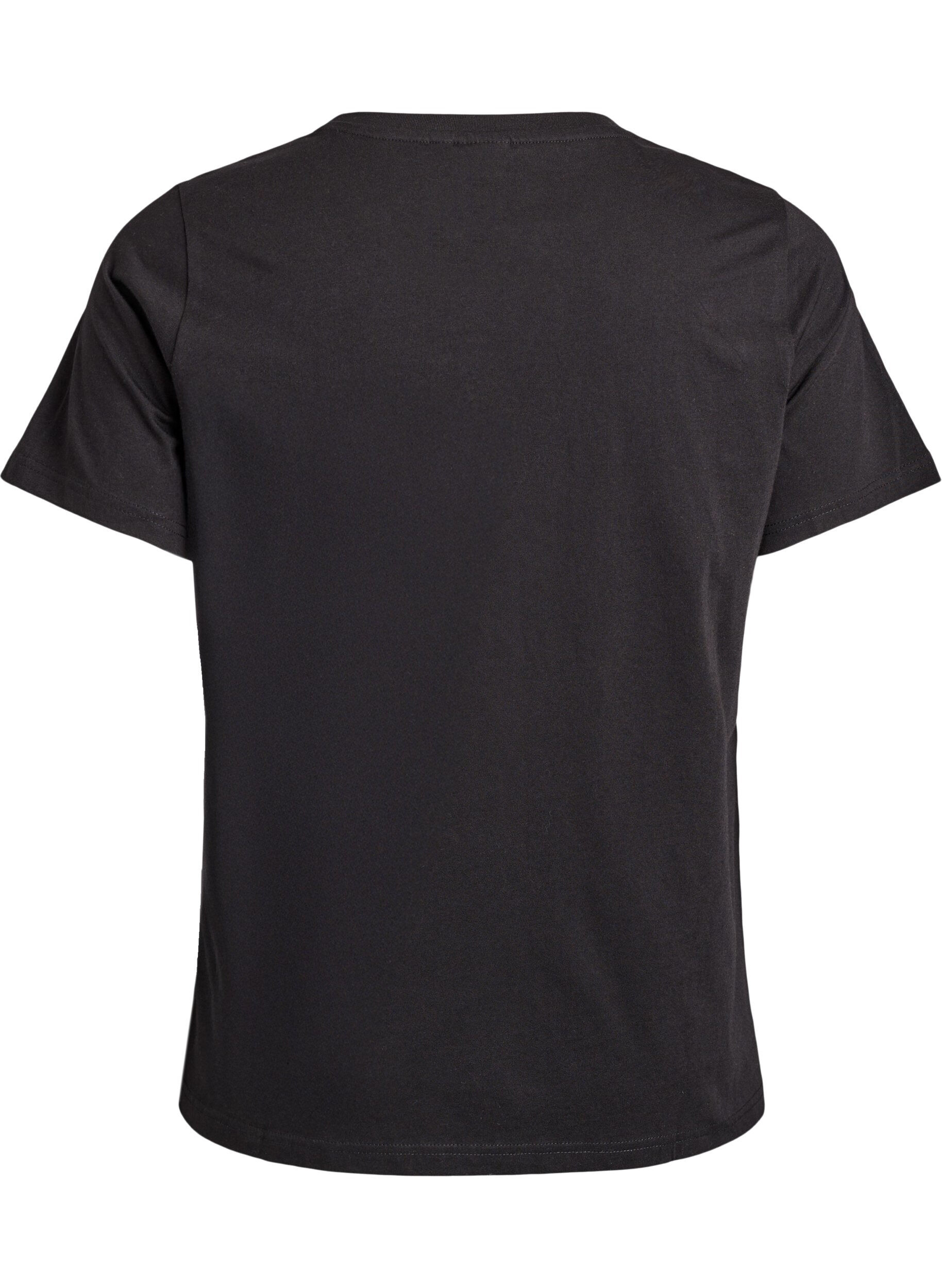 Zizzi T-Shirt aus Baumwolle mit dekorativem Frontdetail, Schwarz, Packshot image number 1