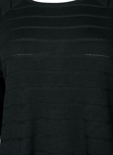 Gestrickte Bluse mit ton-auf-Ton Streifen, Black, Packshot image number 2
