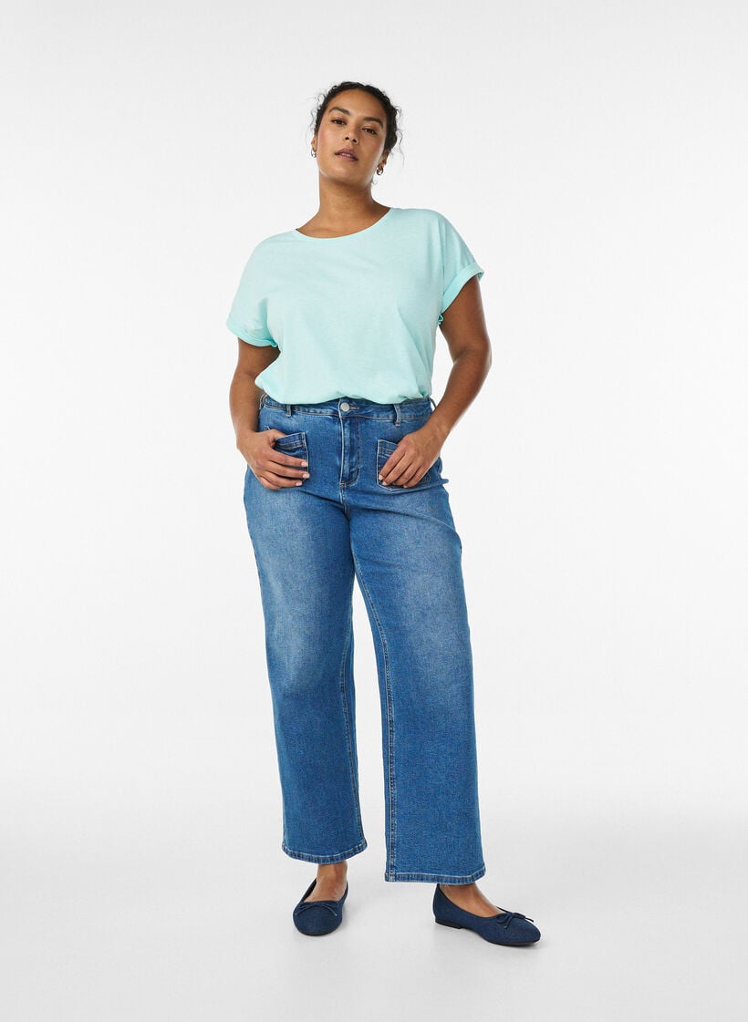 T-Shirt aus Baumwollmischung mit kurzen &Auml;rmeln, T&uuml;rkis, Model image number 1