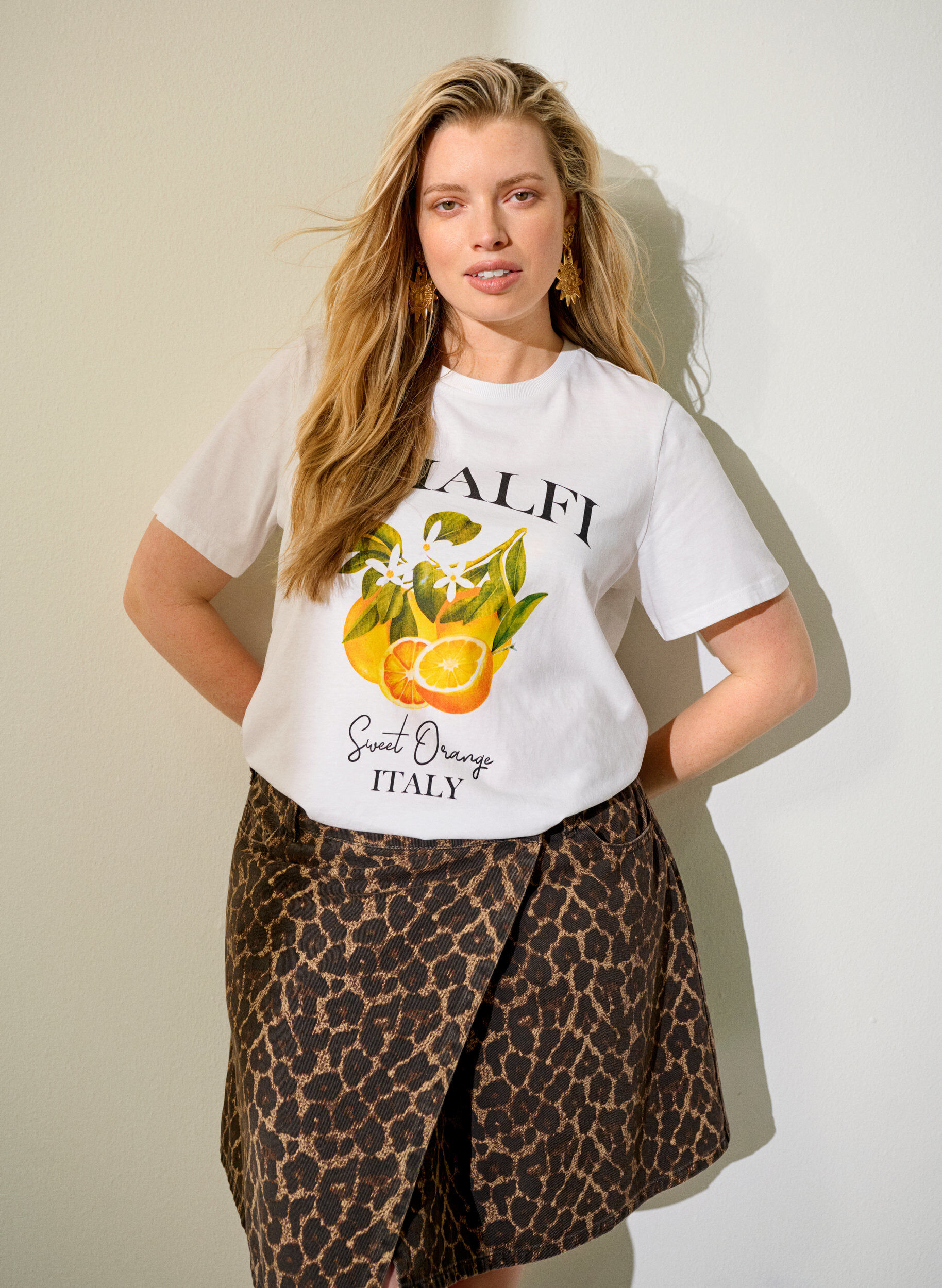 ZizziKurzer Jeansrock mit Leo-Print und A-Linie, Braun, Image image number 0