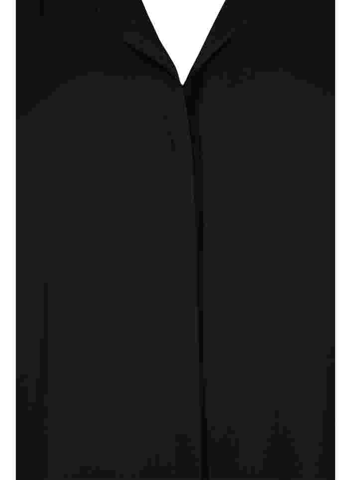 Unifarbenes Hemd mit V-Ausschnitt, Black, Packshot image number 2