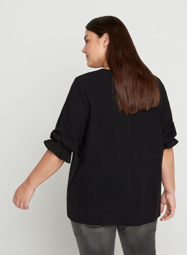 Bluse mit Lochstickerei und 3/4-Ärmeln, Black, Model image number 1