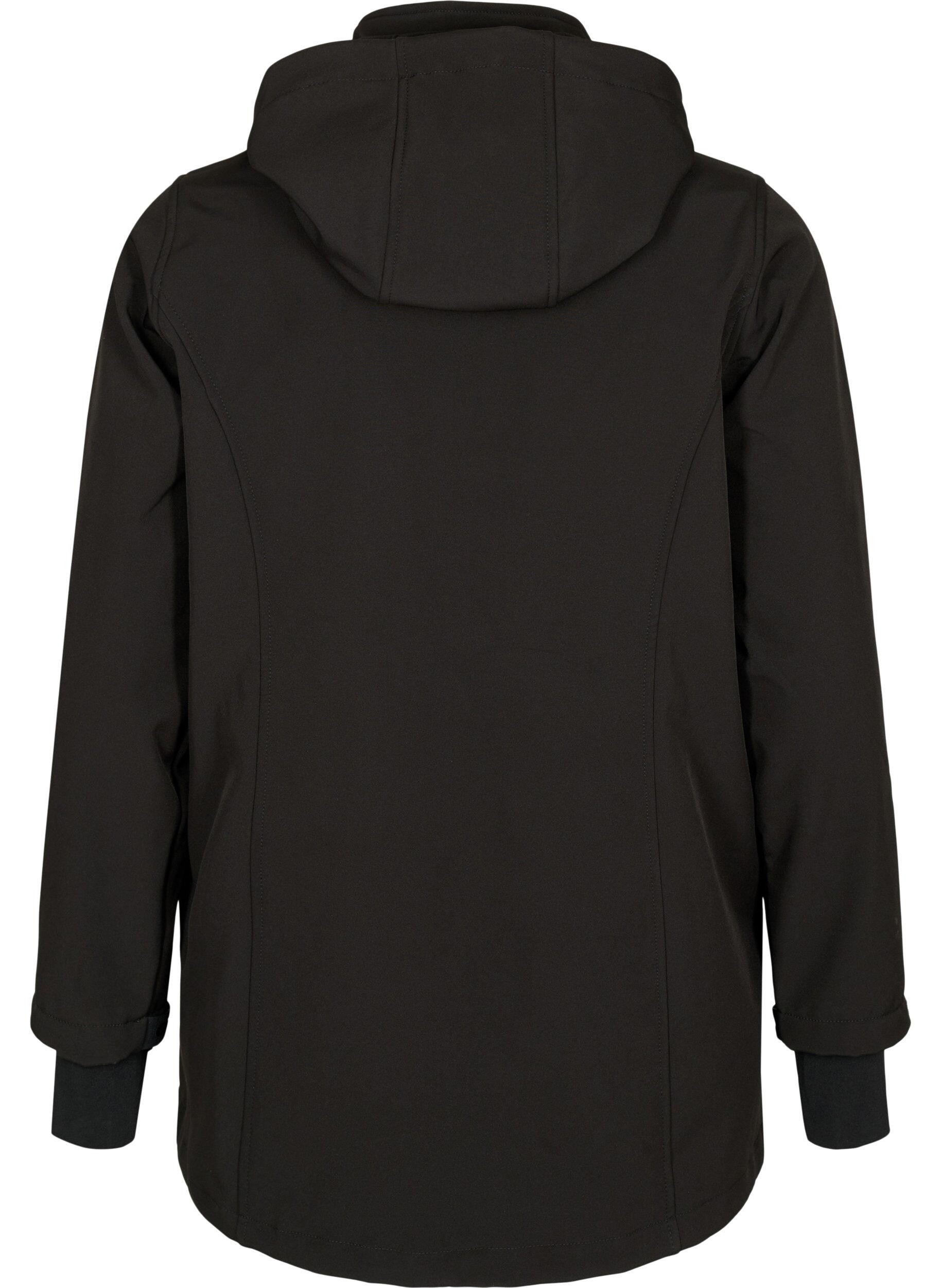 Zizzi Kurze Softshell-Jacke mit abnehmbarer Kapuze, Schwarz, Packshot image number 1