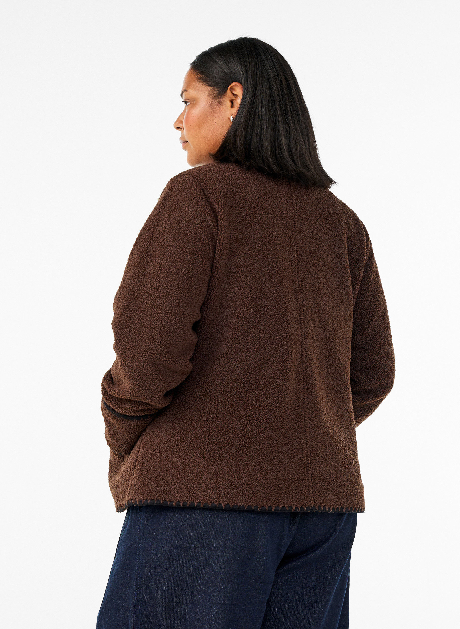 ZizziTeddyjacke mit Kontrastdetails, Braun, Model image number 2