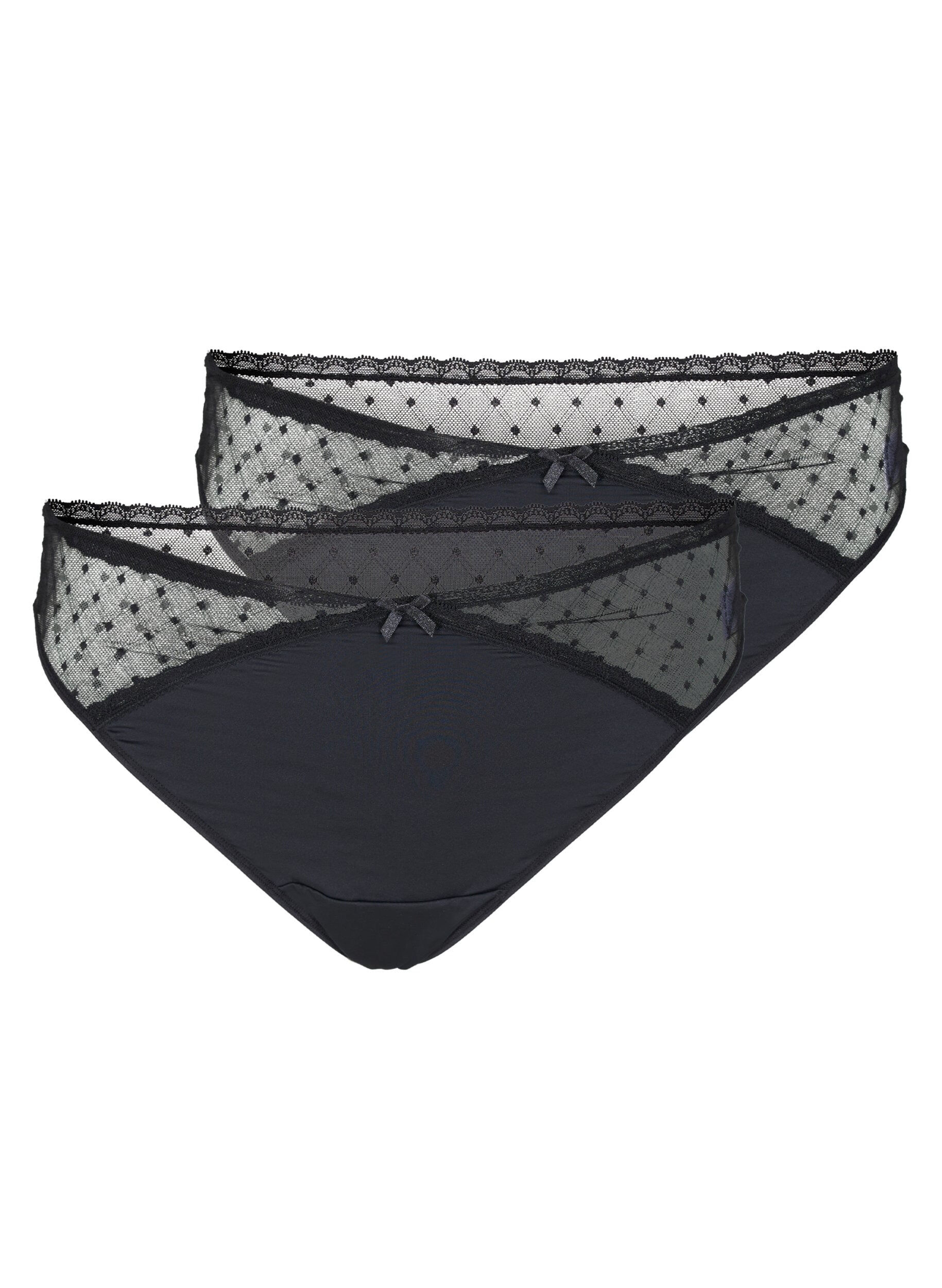 Zizzi 2er Pack G-String mit Mesh, Black, Packshot image number 0