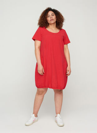 Kurzarm Kleid aus Baumwolle., Lipstick Red, Model image number 2