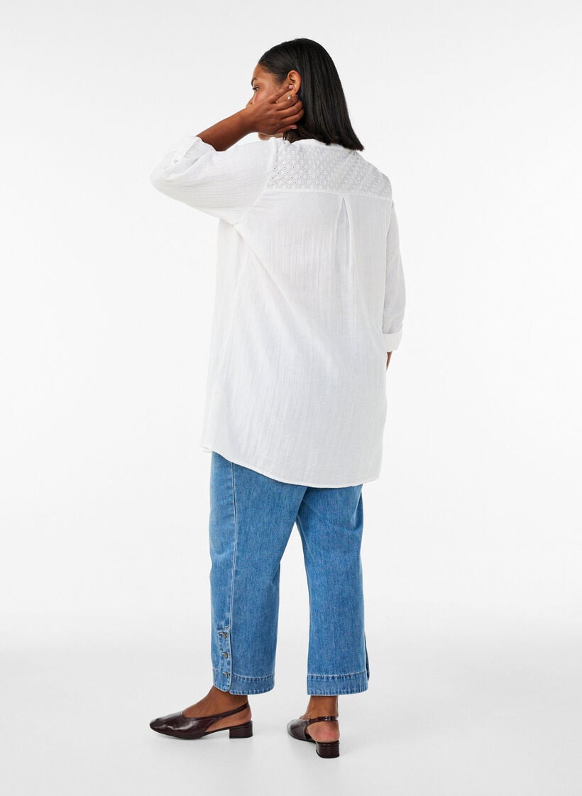 Tunika aus Baumwollmusselin mit Broderie Anglaise, Wei&szlig;, Model image number 2