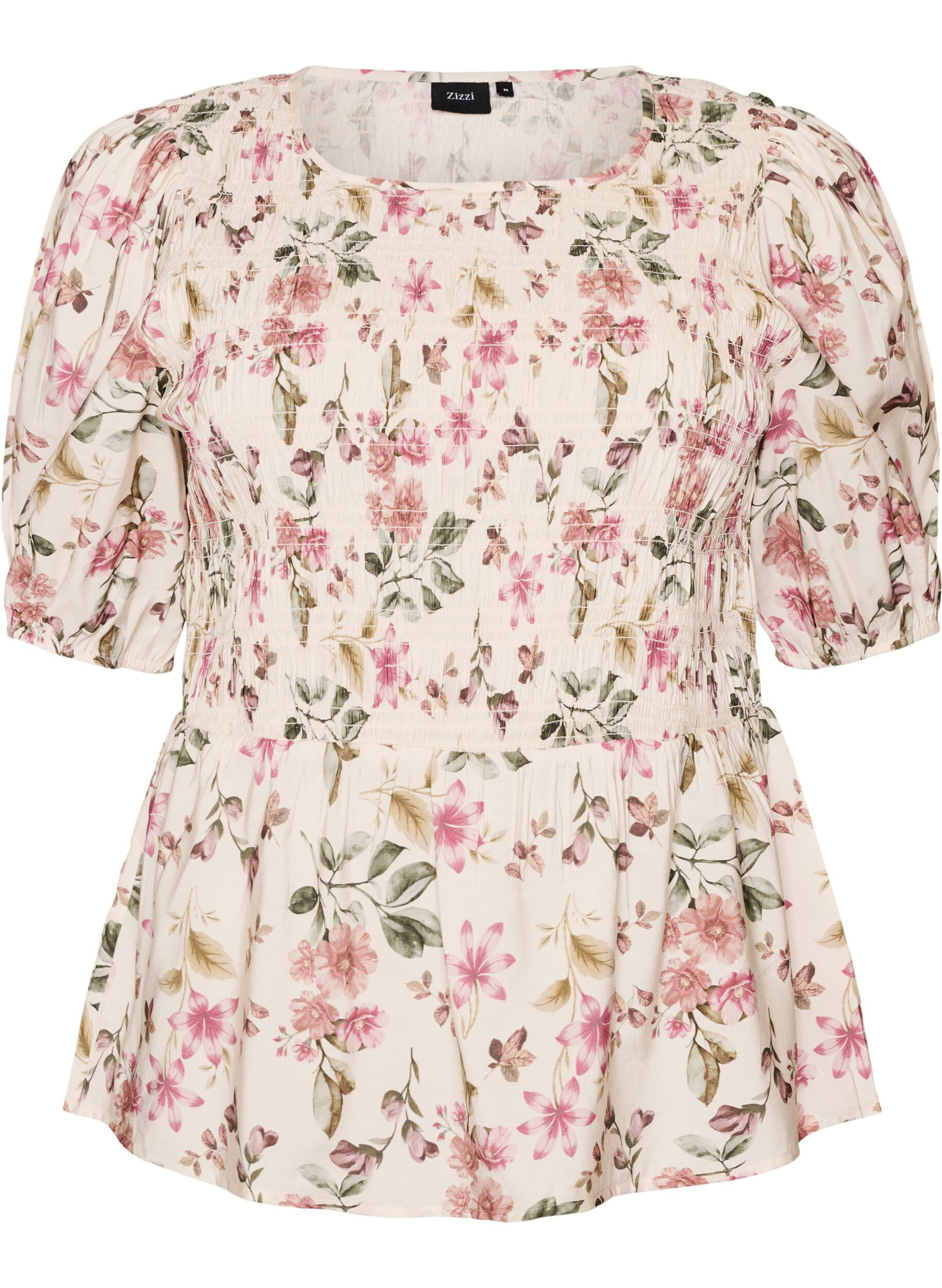 Bluse aus Viskose mit Smock und Peplum-Effekt