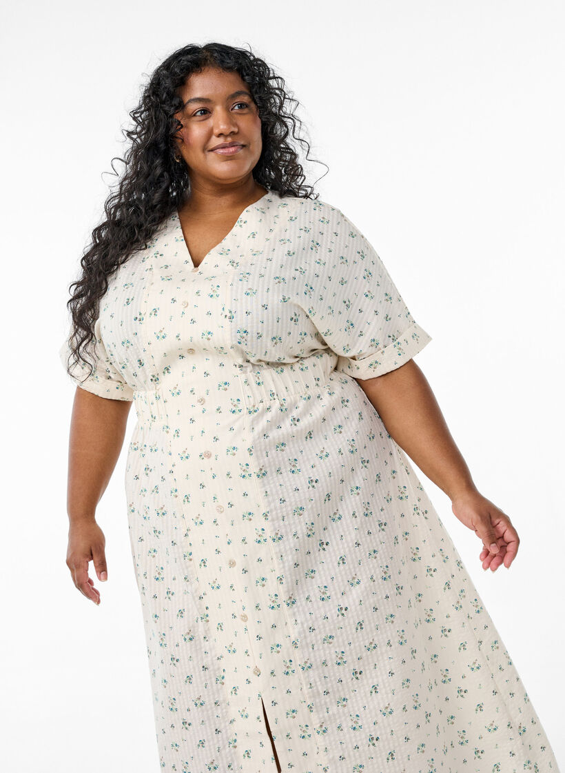 Midikleid mit kurzen Ärmeln und vorderem Schlitz, Weiß, Model image number 2