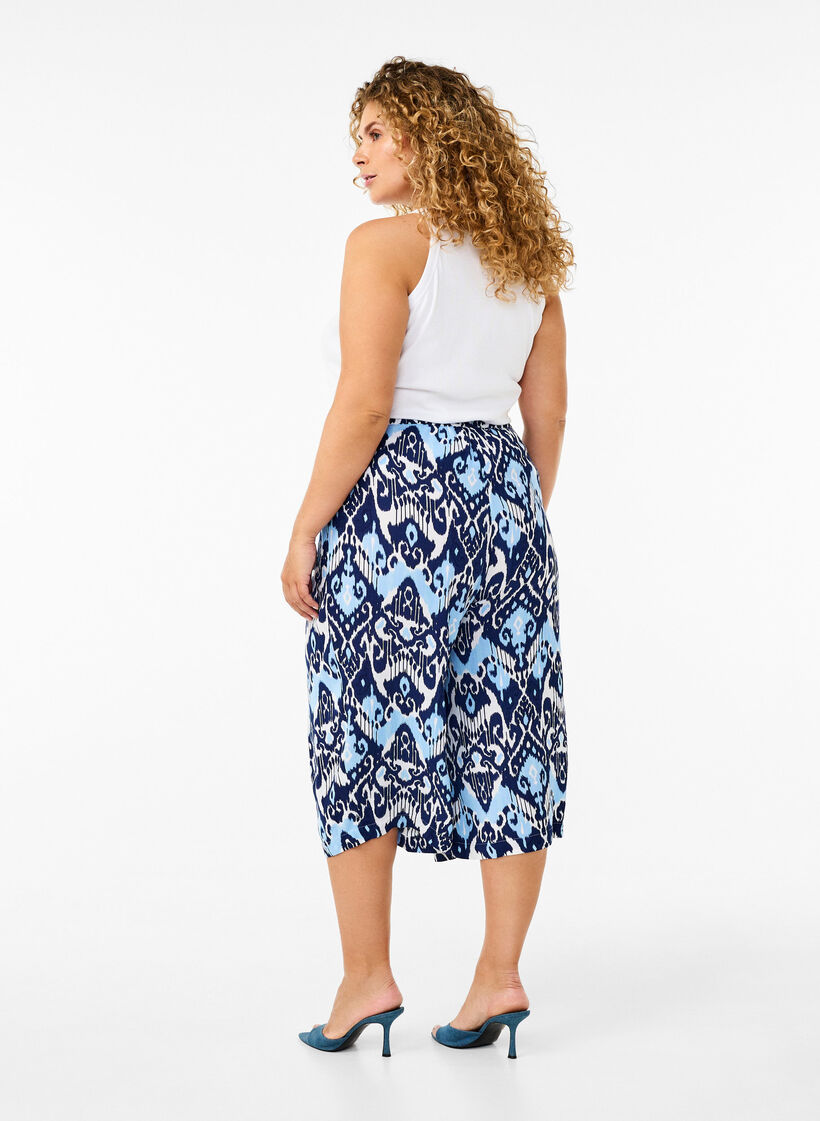 Culotte-Hose aus Viskose mit Aufdruck, Blue Ethnic AOP, Model image number 1