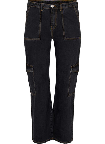 Gerade geschnittene Cargo-Jeans, Black Stone, Packshot image number 0