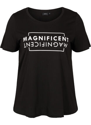 Kurzarm T-Shirt aus Baumwolle mit Aufdruck, Black/Magnificent, Packshot image number 0