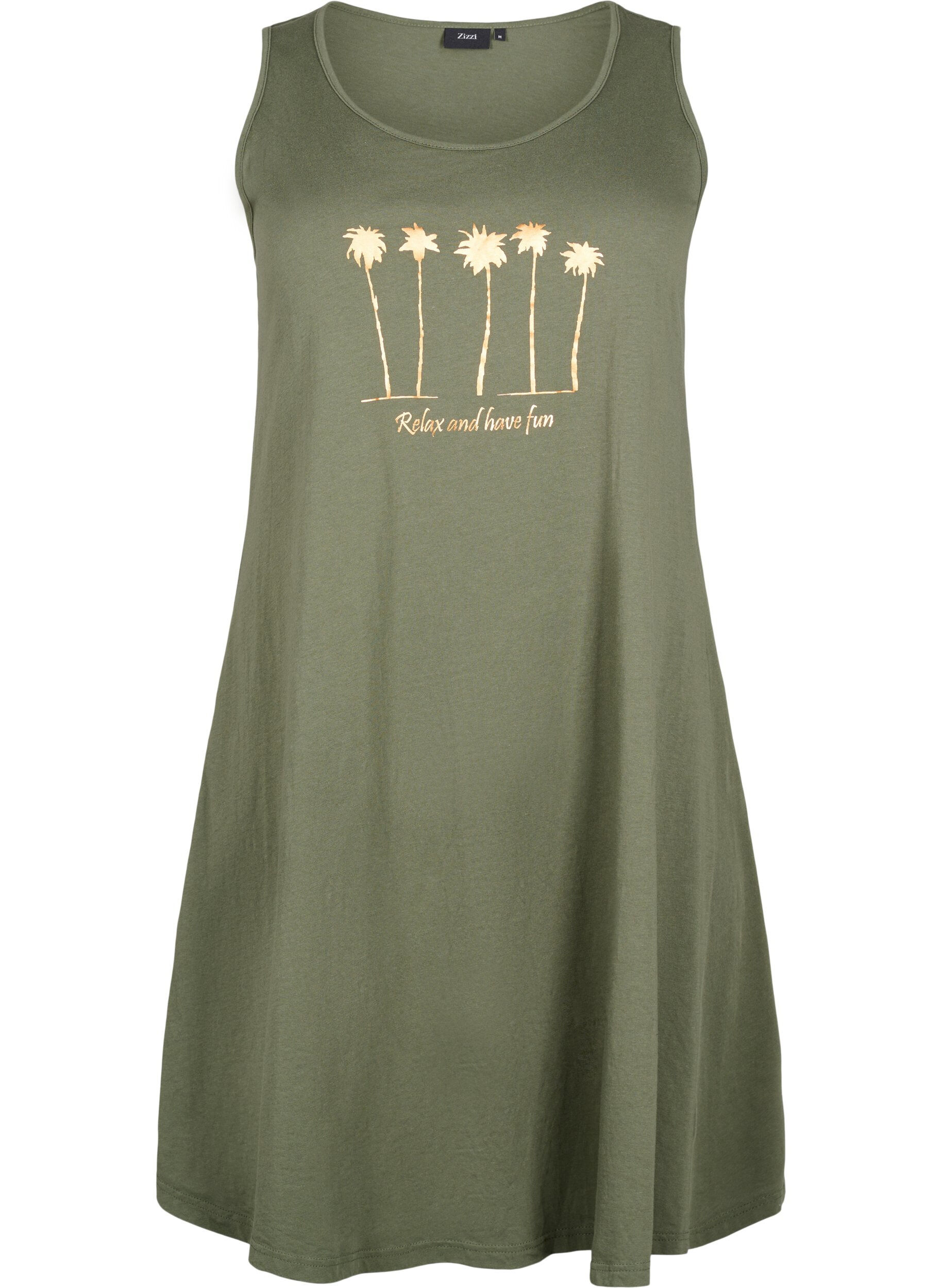 Zizzi &Auml;rmelloses Kleid aus Baumwolle mit A-Linie, Thyme W. Palm trees, Packshot image number 0