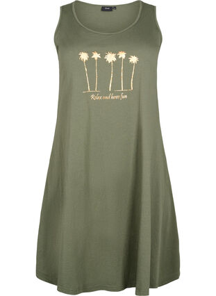 Ärmelloses Kleid aus Baumwolle mit A-Linie, Thyme W. Palm trees, Packshot image number 0
