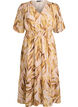 Midikleid aus Viskose mit Blattmuster und gesmokter Taille, Gelb, Packshot image number 0