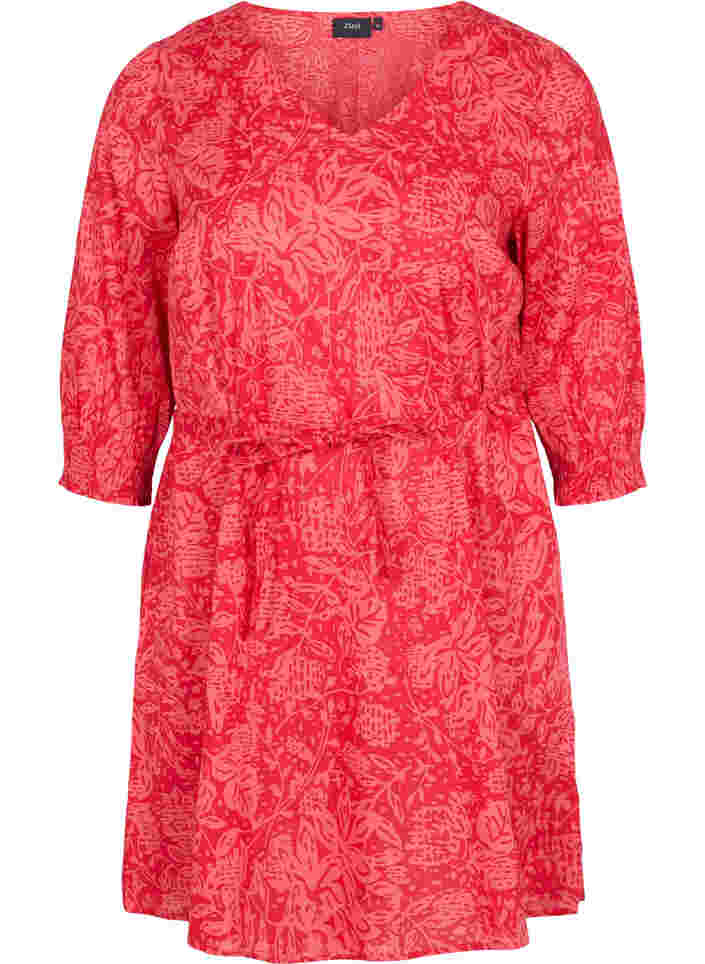 Bedrucktes Kleid mit Bindegürtel, Ribbon Red AOP, Packshot image number 0