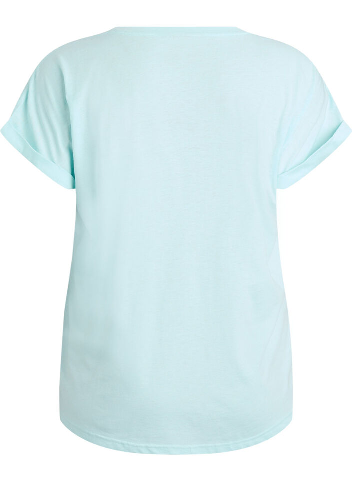 Kurz&auml;rmeliges T-Shirt aus Baumwollmischgewebe, T&uuml;rkis, Packshot image number 1