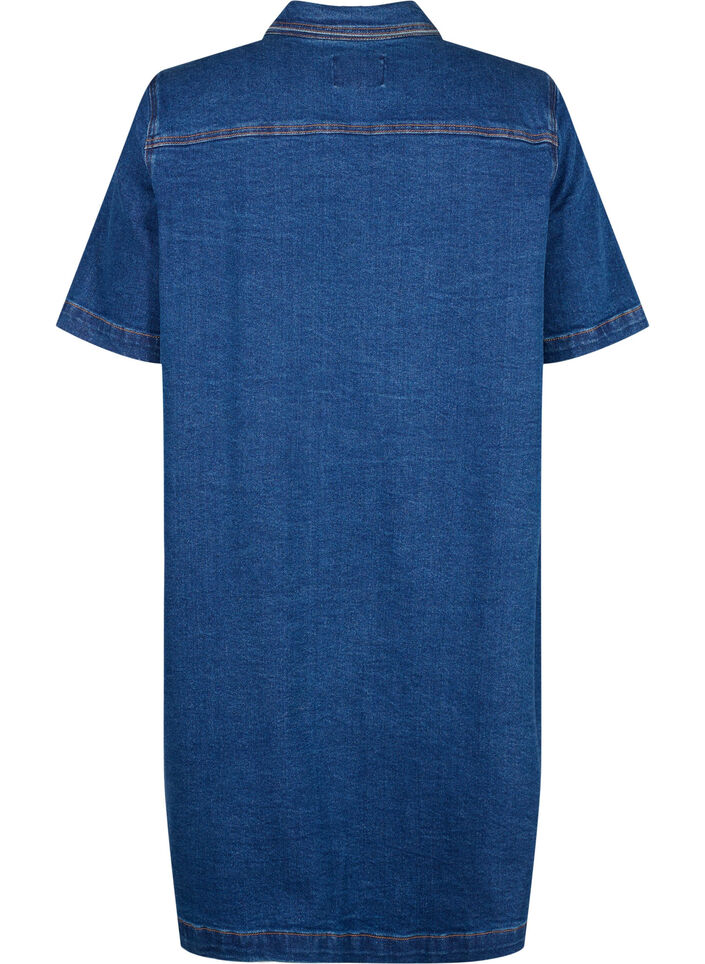 Jeanskleid mit Knöpfen und kurzen Ärmeln, Blau, Packshot image number 1