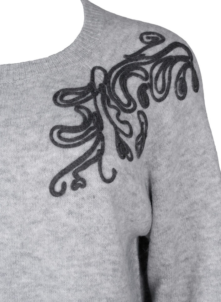  Strickbluse mit dekorativem Muster, Light Grey Melange, Packshot image number 2