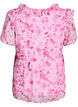 Gebl&uuml;mte Bluse mit R&uuml;schenkragen und Peplum-Effekt, Pink, Packshot image number 1