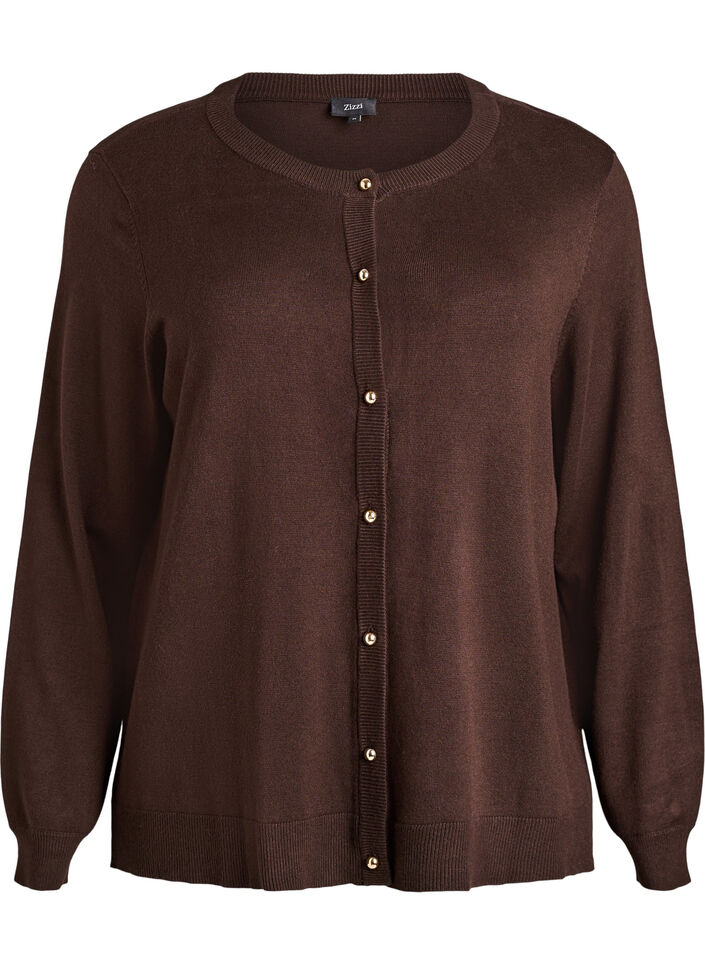 Feinstrick-Strickjacke mit Kugelknöpfen, Braun, Packshot image number 0