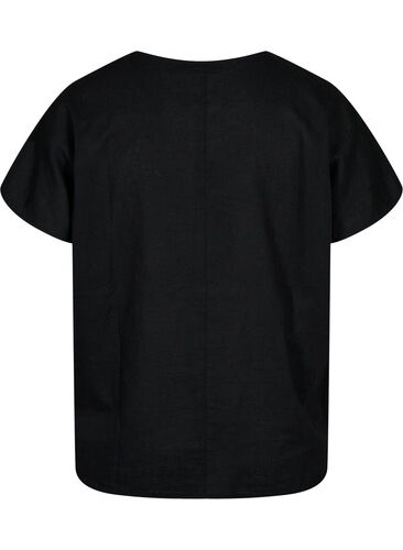 Kurzärmelige Bluse aus Baumwollmischung mit Leinen, Black, Packshot image number 1
