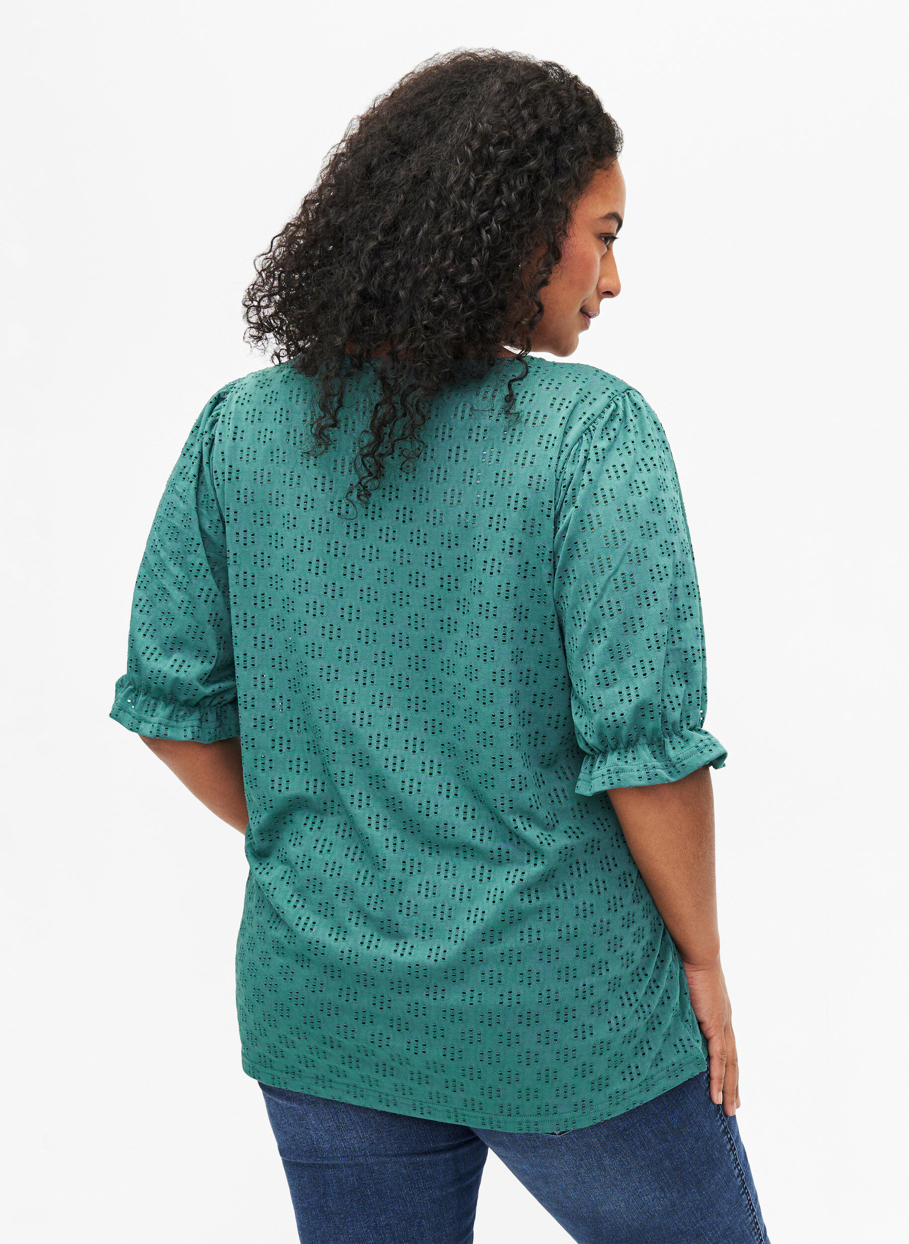 Zizzi Bluse mit V-Ausschnitt und Lochmuster, Sea Pine, Model image number 1