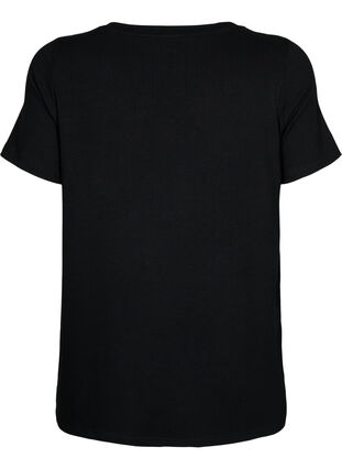 Geripptes T-Shirt aus Viskose mit V-Ausschnitt., Black, Packshot image number 1