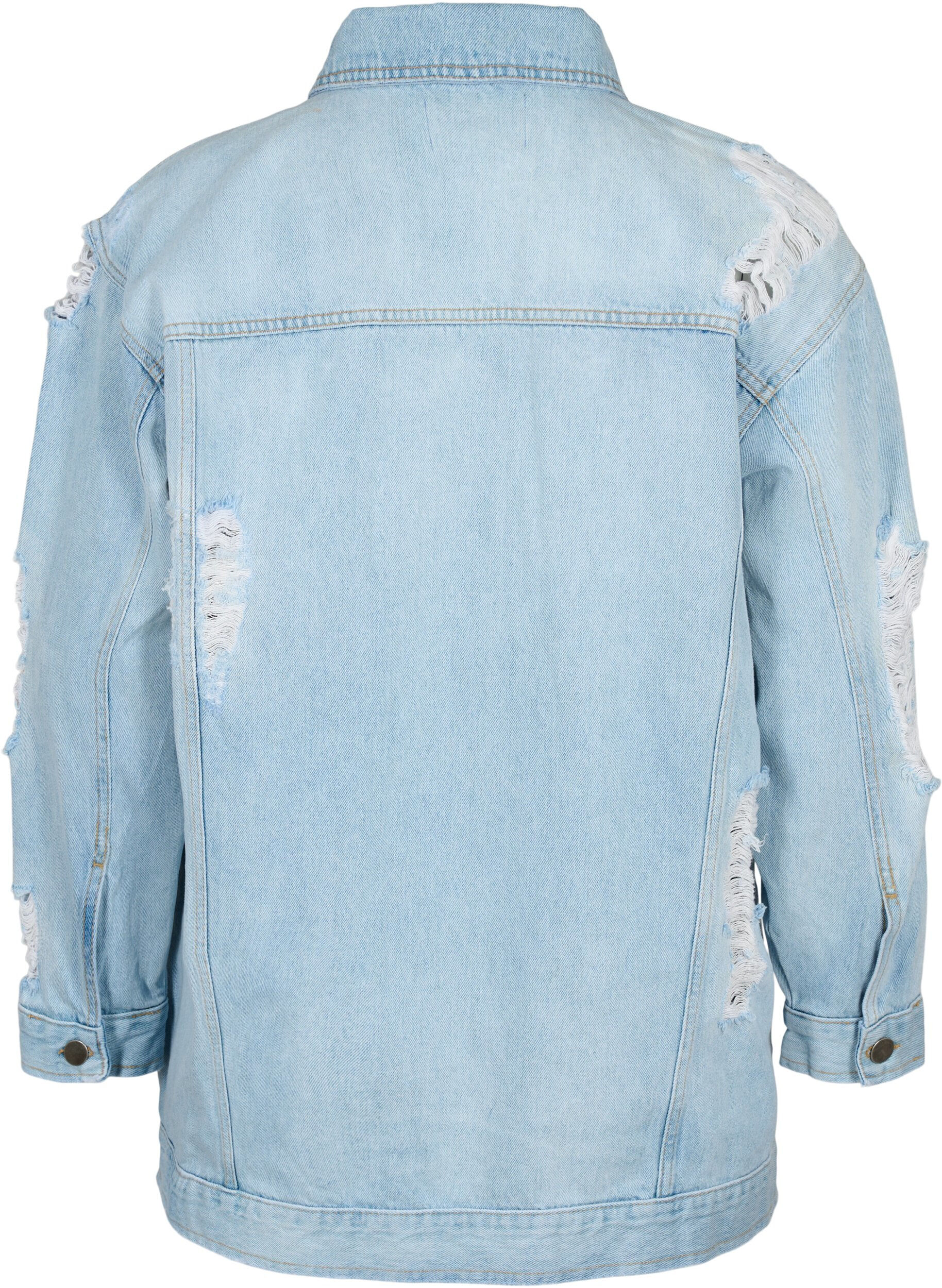 Zizzi Locker sitzende Jeansjacke mit Abnutzungsdetails, Light blue denim, Packshot image number 1