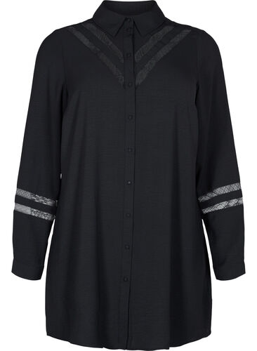 Langes Shirt mit Spitzendetails, Black, Packshot image number 0