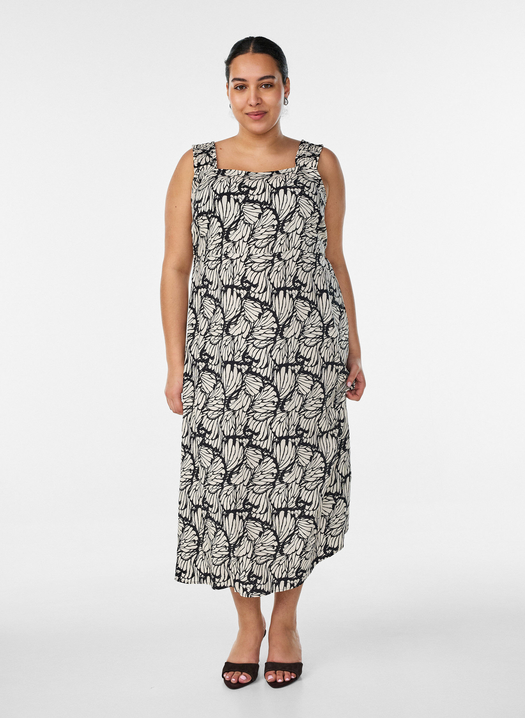 ZizziSommerkleid mit breiten Tr&auml;gern, Schwarz, Model image number 0