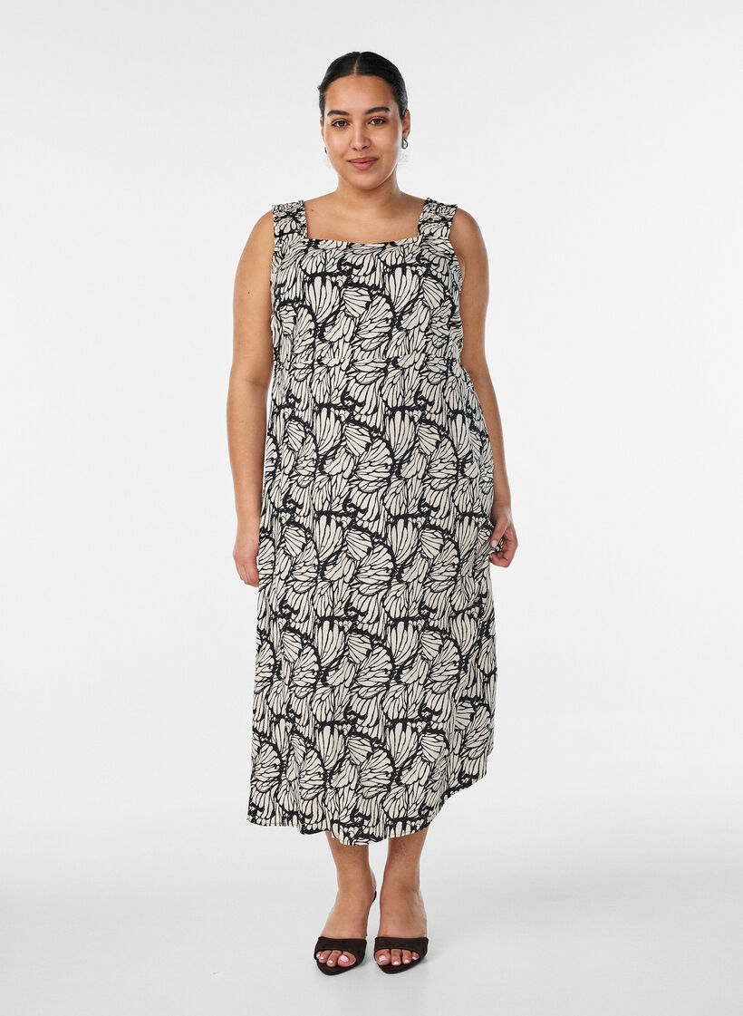 Sommerkleid mit breiten Tr&auml;gern, Schwarz, Model image number 0