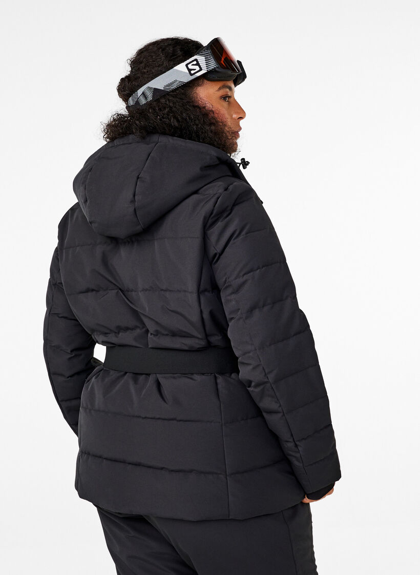 Ski-Jacke mit Kapuze und Gürtel, Black, Model image number 1
