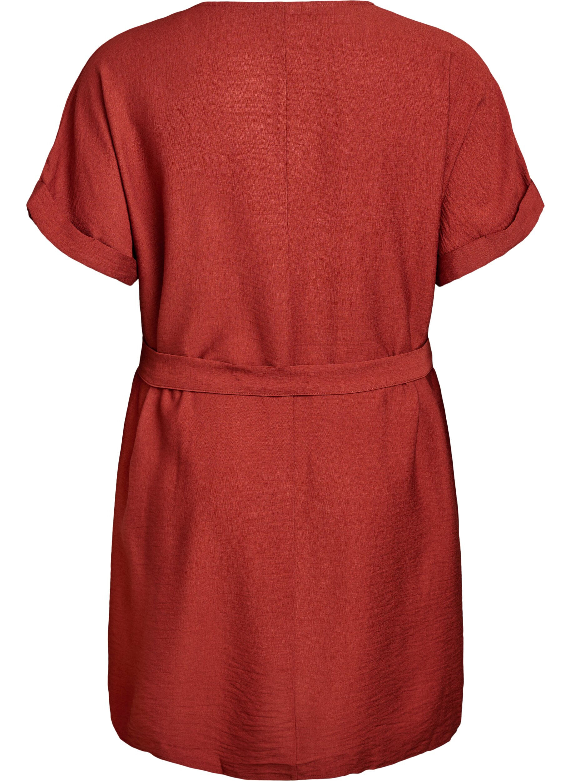 Zizzi Kurzes Kleid mit lockerer Passform und Bindeg&uuml;rtel, Rot, Packshot image number 1