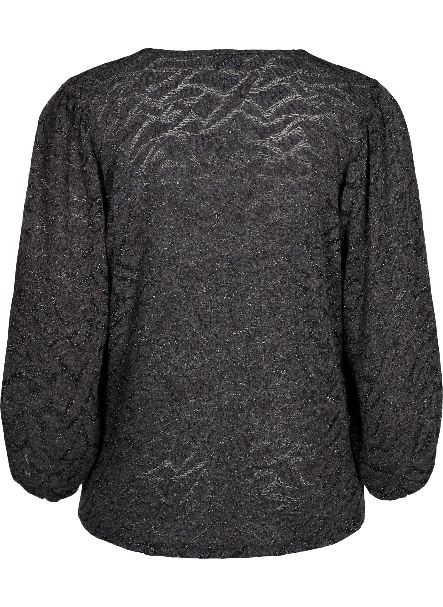 Zizzi Lang&auml;rmlige Bluse mit Glitzer und Muster, Grau, Packshot image number 1
