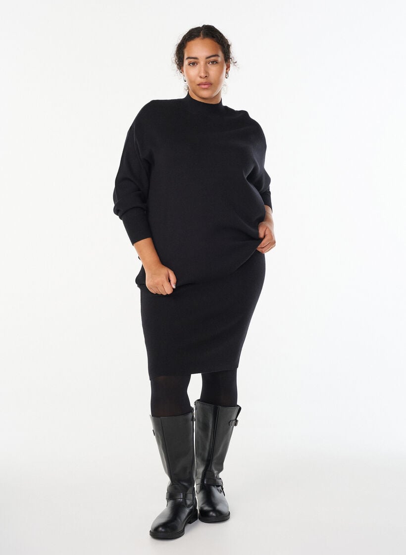 Kurzer Strickrock mit breitem Bund, Schwarz, Model image number 0