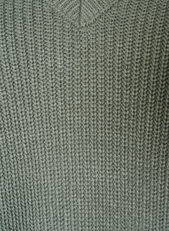 Lange Rippstrickbluse mit V-Ausschnitt, Gr&uuml;n, Packshot image number 2