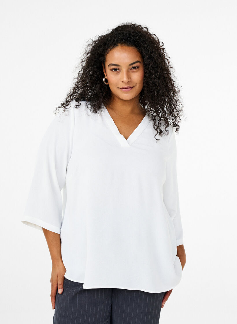 Bluse mit 3/4-&Auml;rmeln, Vanille, Model image number 0