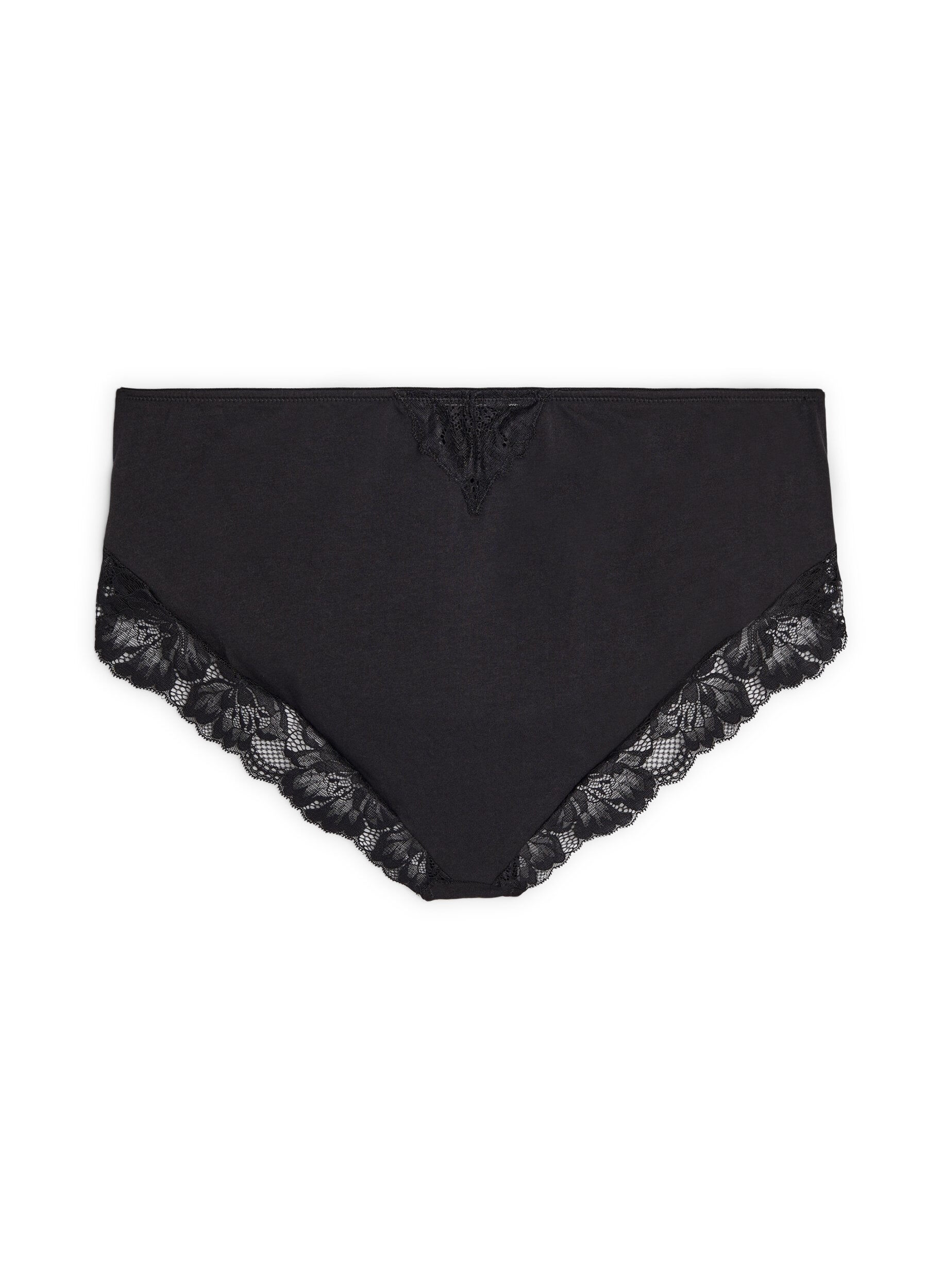 Zizzi Baumwollslip mit einer Innentasche und Spitze, Schwarz, Packshot image number 1