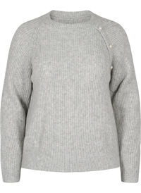 Melange-Pullover mit perlenbesetzten Knöpfen