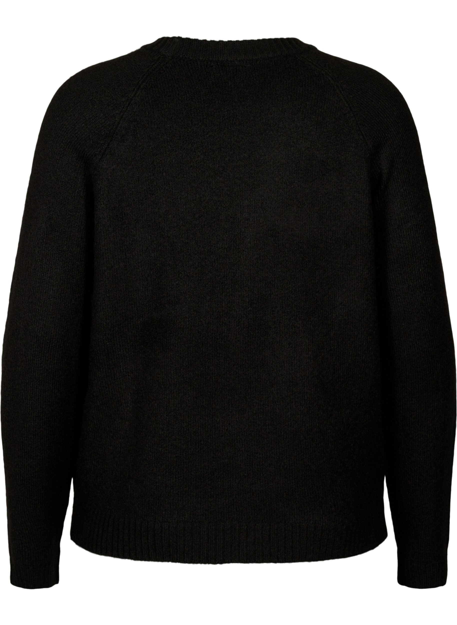 Zizzi Strickpullover mit aufgesticktem Text, Black/Black, Packshot image number 1
