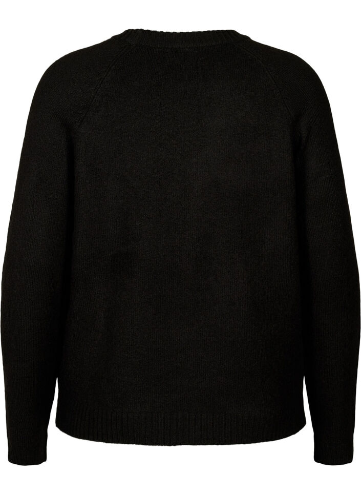 Strickpullover mit aufgesticktem Text, Black/Black, Packshot image number 1