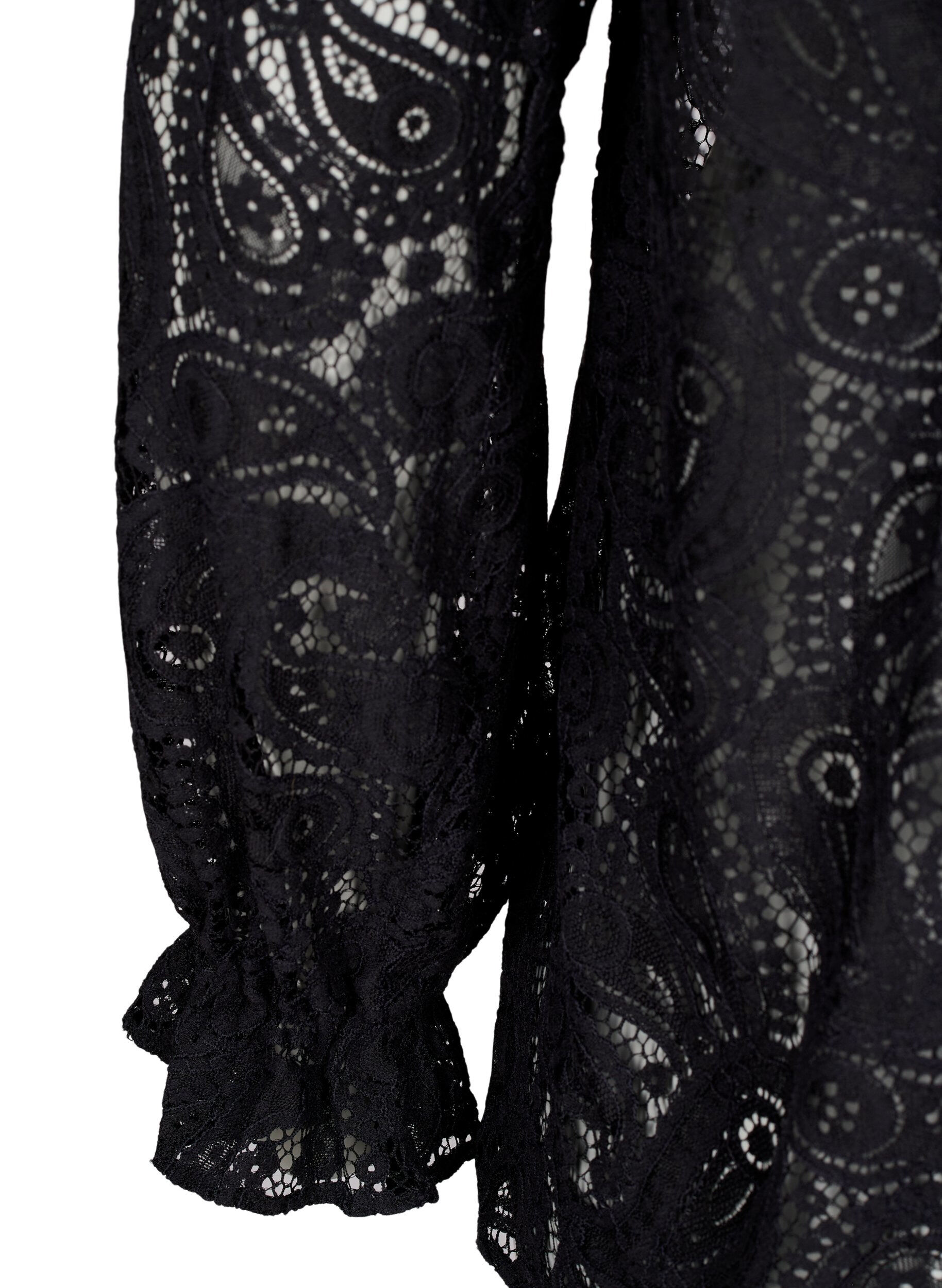 Zizzi Hemdbluse aus Spitze mit R&uuml;schendetail, Black, Packshot image number 3