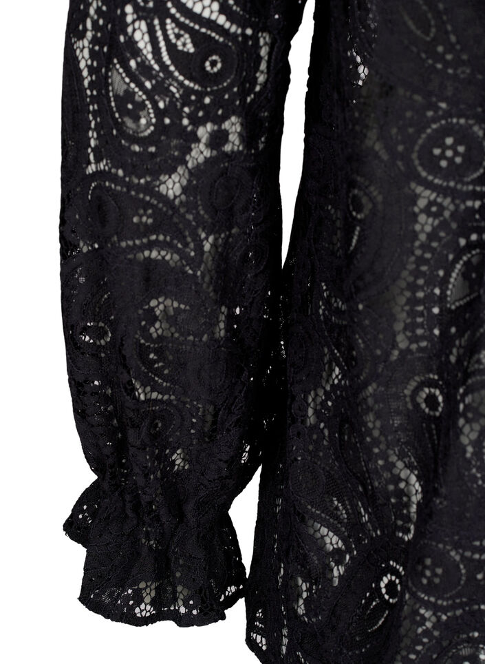 Hemdbluse aus Spitze mit Rüschendetail, Black, Packshot image number 3