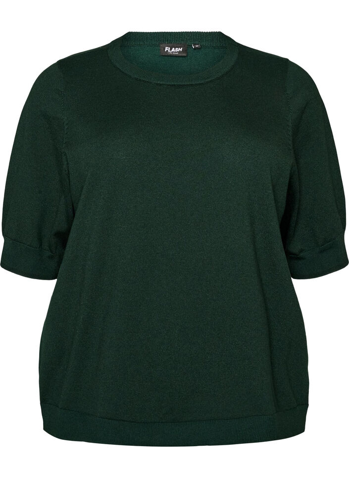 Fein gestrickte Bluse mit kurzen &Auml;rmeln, Gr&uuml;n, Packshot image number 0