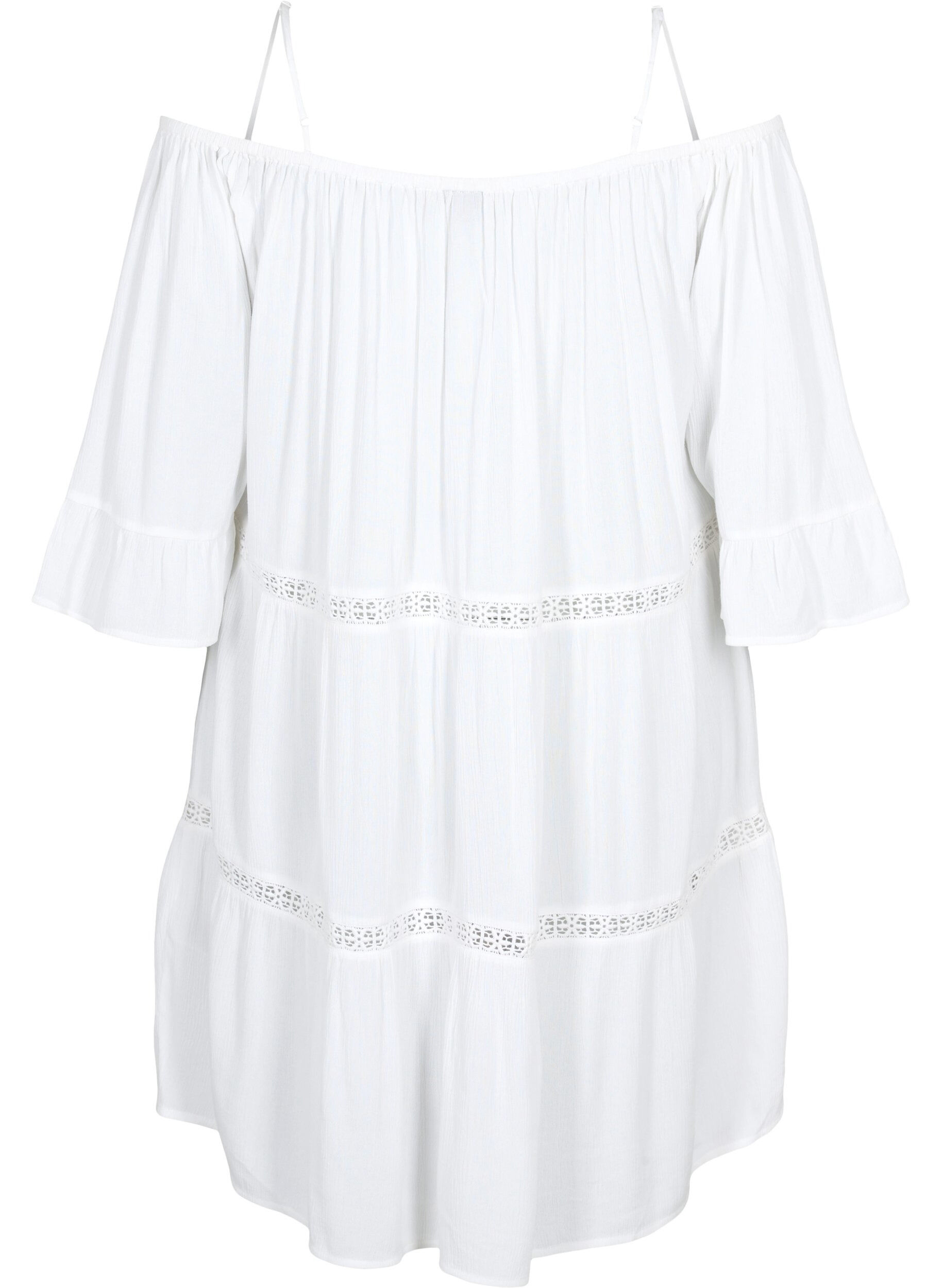 Zizzi Strandtunika mit Off-Shoulder, White, Packshot image number 1
